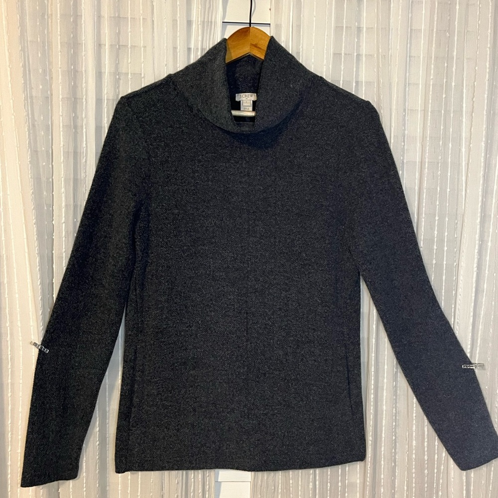 J. Crew Funnel neck, charcoal gray, long sleeve, fuzzy top, size small
